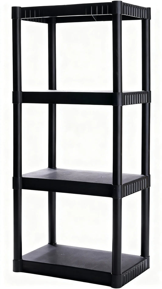 4-Tier Plastic Storage Shelf, Roomy & Stable, Easy Setup for Home & Garage Organization