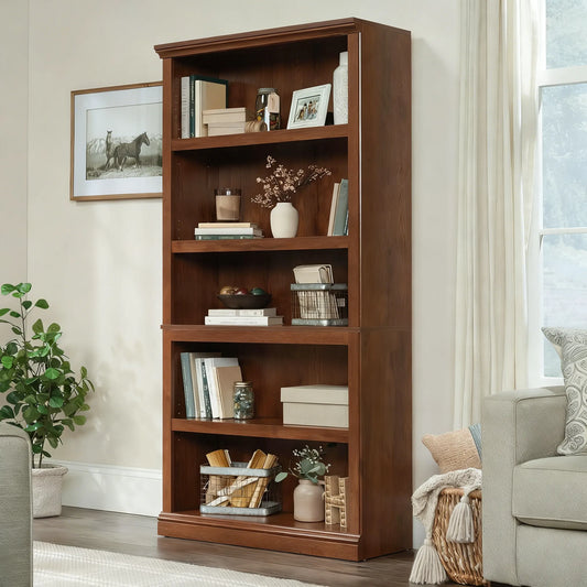 5-Shelf Split Bookcase, Oiled Oak Style, Fits Living Room, Study & Bedroom