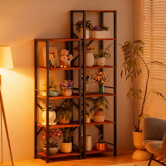 Metal & Wood 6-Tier Display Shelf, Industrial Aesthetic, for Home Office, Living Room & Entry